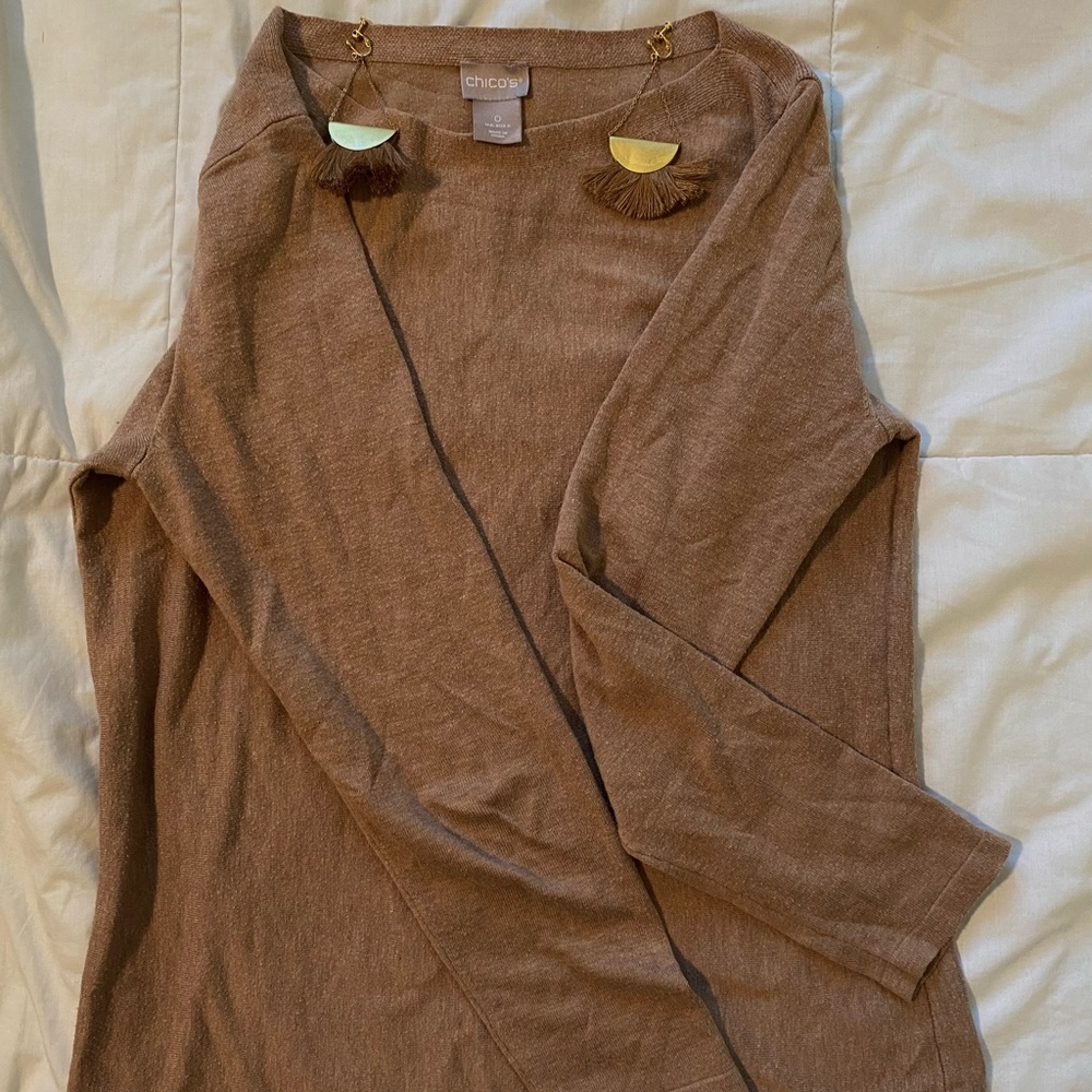 Long sleeve, brown, CHICOS, shirt.